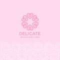 Bedding and bed linenÃ¢â¬Å½ logo. Pink flower and hearts ornament.